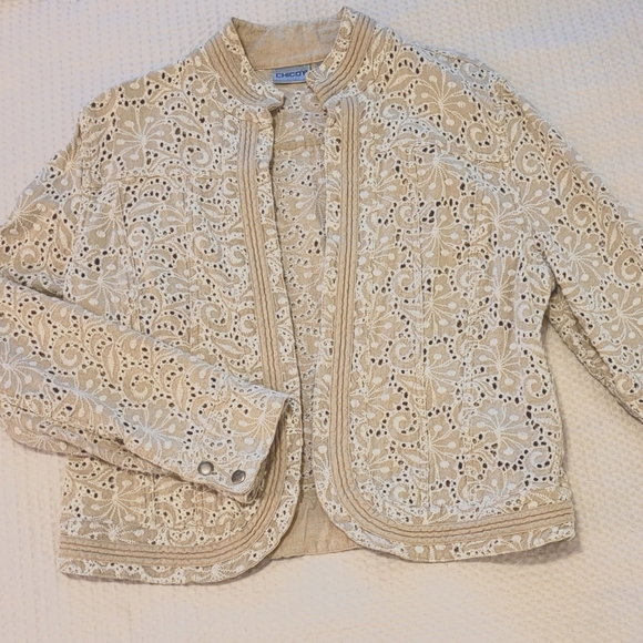 Chico's Beige Eyelet Jacket. Size -Chico's 2. - Picture 2 of 8